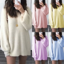 Fashion Solid Color Long Sleeve Round Neck Loose Sweater 