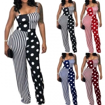 Sexy Backless High Waist Striped Dots Printed Sling Jumpsuit