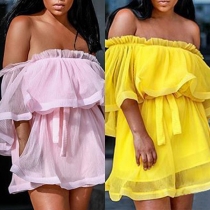 Sexy Off-shoulder Solid Color Ruffle Dress