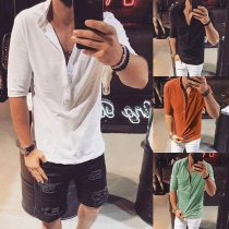 Fashion Solid Color Half Sleeve Stand Collar Men's T-shirt 