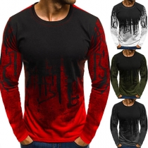 Fashion Printed Long Sleeve Round Neck Men's T-shirt 