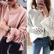 Fashion Hollow Out Long Sleeve Round Neck Loose Sweater