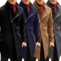 Fashion Solid Color Long Sleeve Oblique Zipper Men's Coat 
