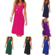 Simple Style Solid Color Sleeveless Round Neck Dress