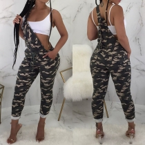 Fashion Camouflage Printed High Waist Slim Fit Overalls 