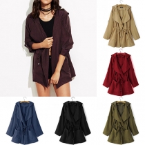 Fashion Solid Color Long Sleeve Hooded Windbreaker Coat 