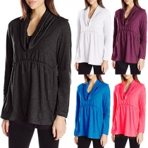 Fashion Solid Color Long Sleeve Cowl Neck T-shirt 