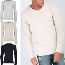 Fashion Solid Color Long Sleeve Round Neck Men's Sweater 