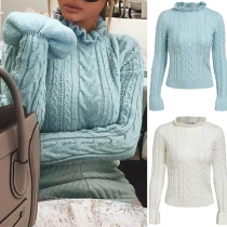 Fashion Solid Color Long Sleeve Ruffle Collar Sweater 