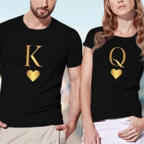Fashion Heart Letters Printed Short Sleeve Couple T-shirt