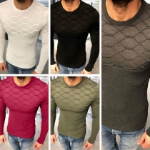 Fashion Solid Color Long Sleeve Round Neck Slim Fit Men's Knit Top