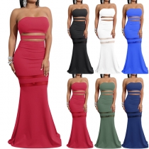 Fashion Boat-neck Off-shoulder Sleeveless Slim Fit Hollow Out Over-hip Dress
