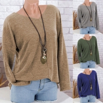 Fashion Solid Color Long Sleeve V-neck Knit Top