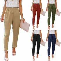 Fashion Solid Color Side-button Harlan Pants