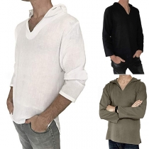 Simple Style Solid Color Long Sleeve Hooded Men's Top