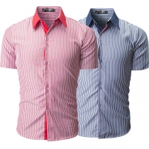Fashion Short Sleeve POLO Collar Men's Striped Shirt