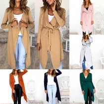 Fashion Solid Color Wide Lapel Long Sleeve Slim Fit Cardigan Coat 