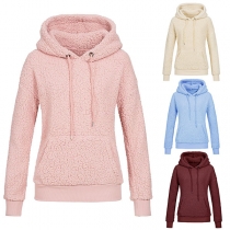 Sweet Solid Color Long Sleeve Side Pockets Thick Hooded Sweatshirt