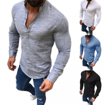 Fashion Stand Collar Front Buttons Long Sleeve Slim Fit Man's Shirt