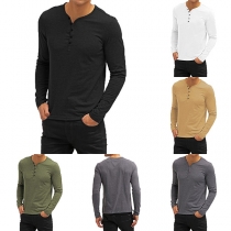 Fashion Solid Color Long Sleeve V-neck Men's T-shirt 