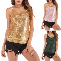 Sexy V-neck Slim Fit Sling Sequin Top 