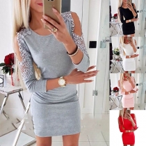 Sexy Off-shoulder Long Sleeve Round Neck Slim Fit Beaded Dress
