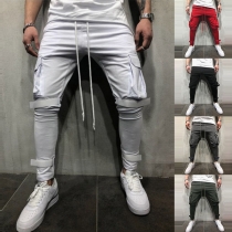 Fashion Solid Color Side-pocket Men's Sports Pants
