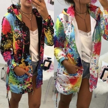Fashion Long Sleeve Hooded Colorful Printed Coat 