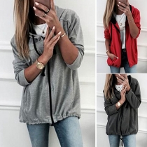 Fashion Solid Color Long Sleeve Hooded Sweatshirt Coat 