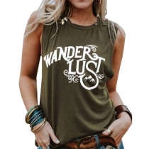 Fashion Letters Printed Sleeveless Round Neck T-shirt