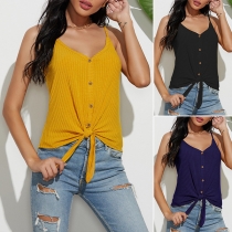 Sexy Backless Knotted Hem Solid Color Cami Top