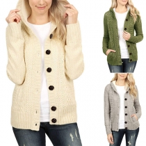 Fashion Solid Color Long Sleeve Hooded Sweater Coat