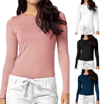 Simple Style Long Sleeve Round Neck Solid Color T-shirt