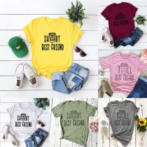 Fashion Letters Printed Short Sleeve Round Neck T-shirt