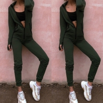 Fashion Solid Color Long Sleeve Zippers Slim Fit Hooded Jumpsuit