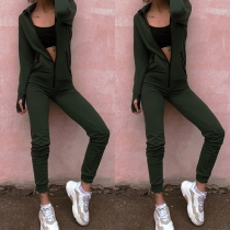 Fashion Solid Color Long Sleeve Zippers Slim Fit Hooded Jumpsuit