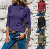 Fashion Solid Color Long Sleeve Side-button Slim Fit T-shirt 