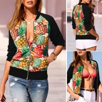 Fashion Long Sleeve Stand Collar Pineapple Printed Jacket