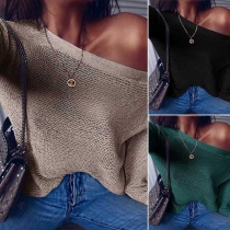 Sexy Oblique Shoulder Long Sleeve Solid Color Sweater