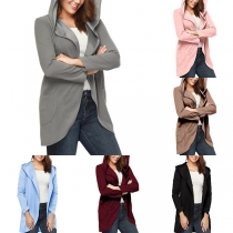 Fashion Solid Color Long Sleeve Hooded Cardigan