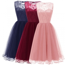 Sexy Backless Sleeveless Round Neck Lace Spliced Dress