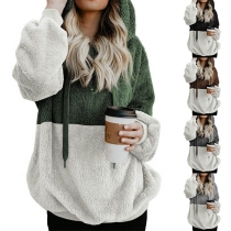 Fashion Contrast Color Long Sleeve Thick Hooded Sweatshirt 