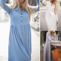 Fashion Solid Color Slim Fit Girdling Single-breasted Long Sleeve Dress