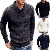 Fashion Solid Color Long Sleeve Cowl Neck Man's Knitted Sweater
