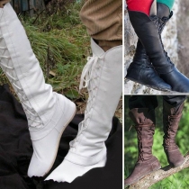 Fashion Flat Heel Round Toe Lace-up Knight Boots