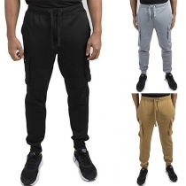 Fashion Solid Color Elastic Waist Pockets Slim Fit Man's Pants