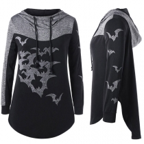 Fashion Contrast Color Long Sleeve Printed Hoodie