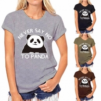 Cute Panda Printed Short Sleeve Round Neck T-shirt 