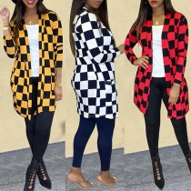 Fashion Long Sleeve Hooded Plaid Cardigan