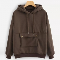 Fashion Solid Color Long Sleeve Front-pocket Hoodie